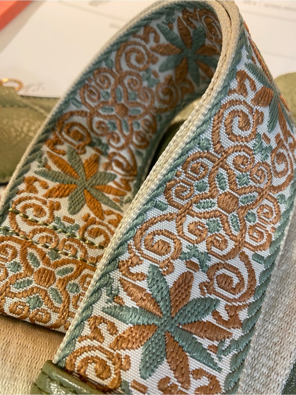Embroidered Floral Crossbody Strap in Sage and Tan - Picture 3 of 5